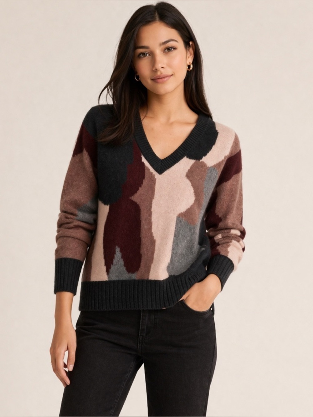 Skull Cashmere Cayenne Camo V-Neck 100% Cashmere Sweater XS